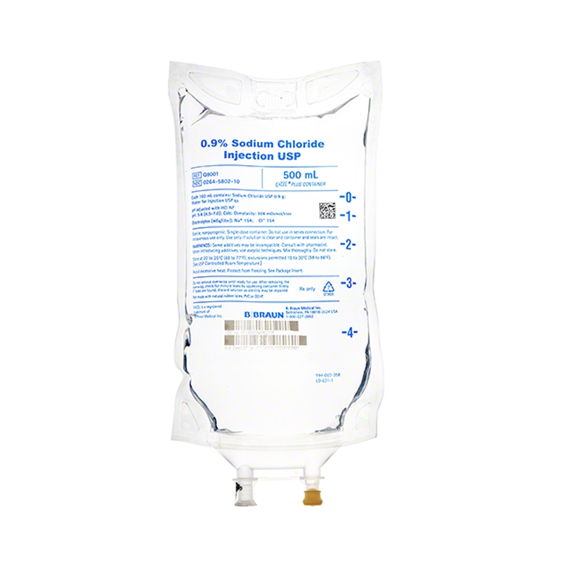 Sodium Chloride Preservative Free 0.9% IV Solution Flexible Bag 500 mL Replacement Preparation (1/EA 24/CS) by B Braun Medical, Inc.  ID Q8001